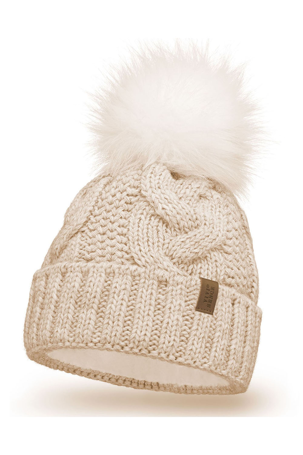 Vivisence Winter Hat With Pom Pom For Women Warm Ideal For Cold Days 7014, light beige