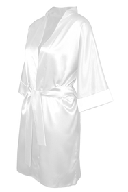Vivisence Women's Satin Robe with 3/4 Sleeves Tie Waist Short Kimono Style Elegant Polyester Nightwear, 