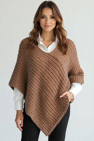 Vivisence Femme Poncho Maille Asymétrique Douceur Et Liberté De Mouvement, beige