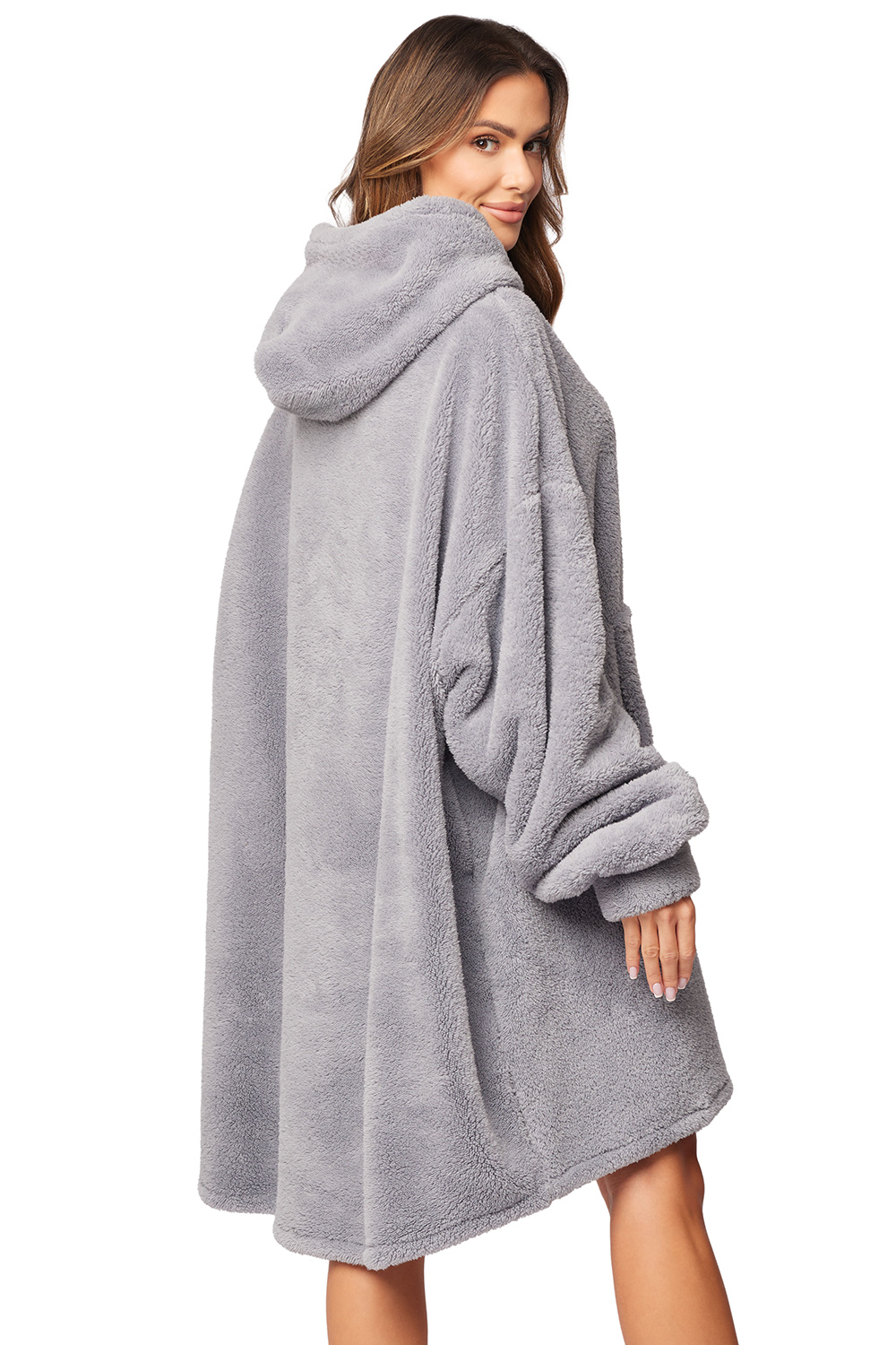 Vivisence Damen Deckenpullover Kapuze Langarm Warm Flauschig One Size 5028, grau