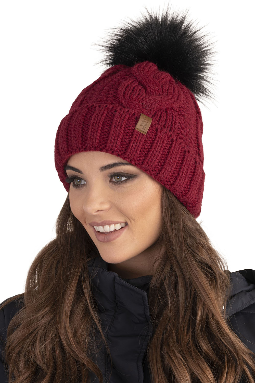 Vivisence Winter Hat With Pom Pom For Women Warm Ideal For Cold Days 7014, maroon