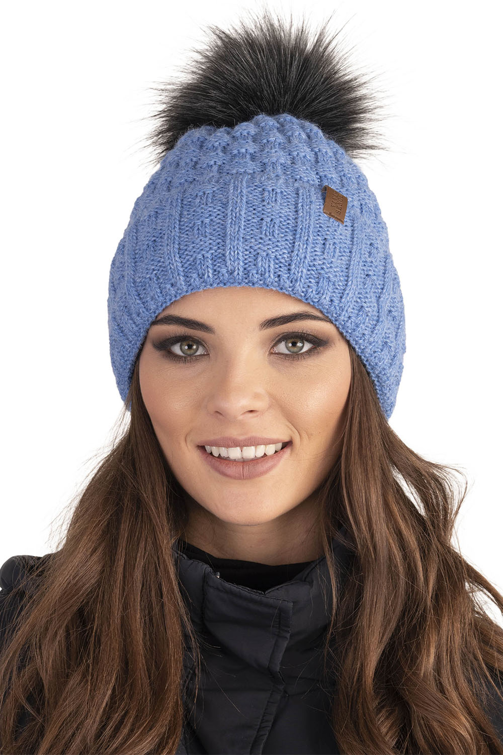 Vivisence Bonnet Femme Avec Pompon Doublé En Polaire Tricoté Pour L’Hiver 7015, bleu denim
