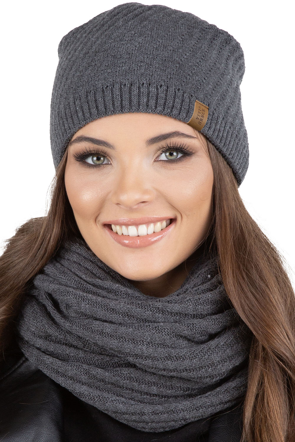Vivisence Women's Winter Hat Extended Cut With Warm Yarn Autumn 7017, dark grey