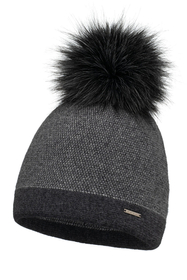 Vivisence Bonnet À Pompon Femme Tricoté Motif Pied-De-Poule Subtil 7095, pied-de-poule gris
