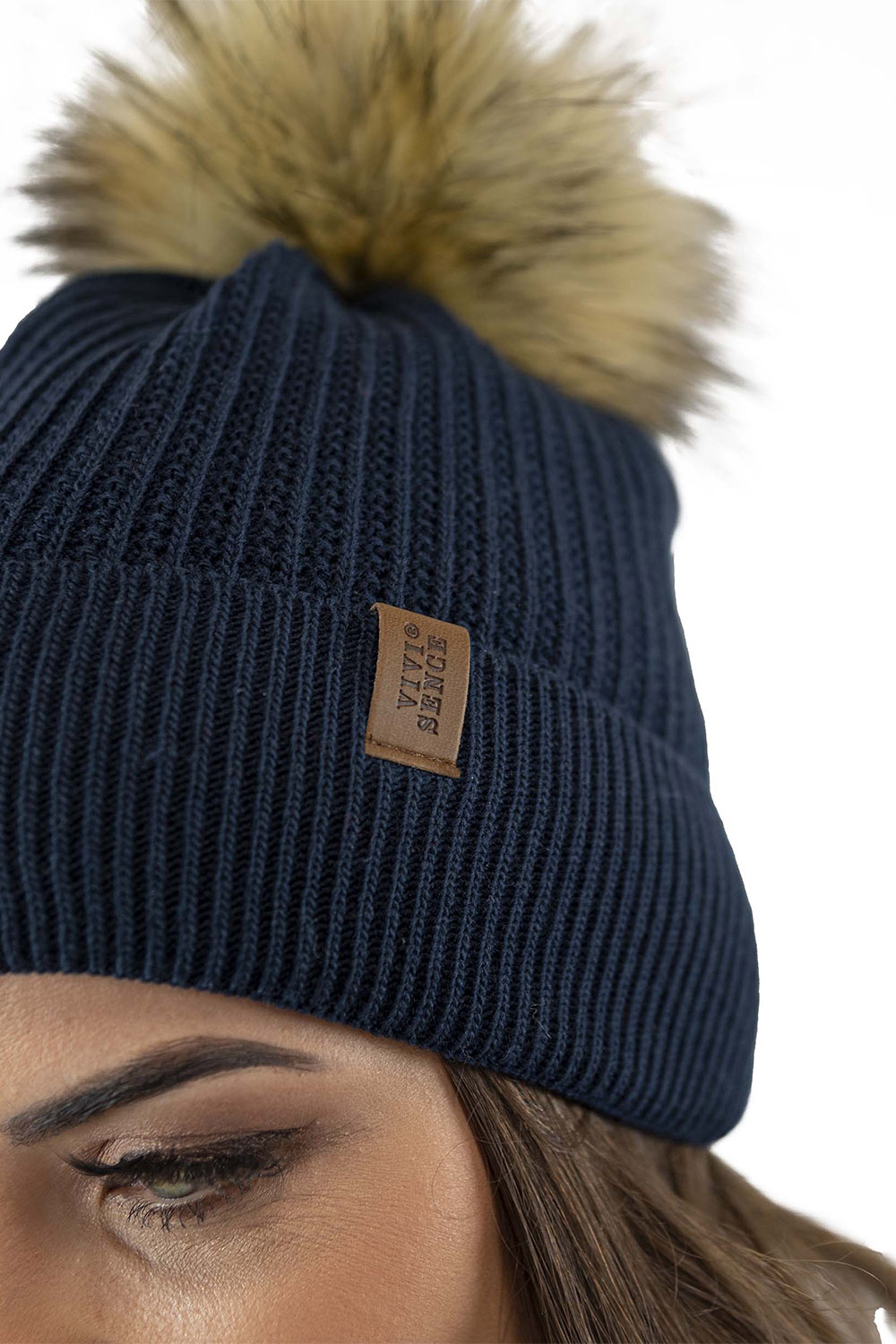 Vivisence Damen Bommelmütze Winter Wintermütze Bommel Herbst Warmem 7042, dunkelblau
