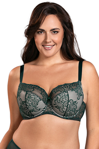 Vivisence Underwired Bra Lace Semi Padded Bra Half-Padded Cups Floral Lace Details Adjustable Straps Side Seam Boning Perfect for Elegant Gift, green