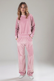 Vivisence Damen Trainingsanzug Set Zweiteiler Aus Velours Mit Sweatshirt Und Hose Lockerer Schnitt Rundhals Seitentaschen Elastischer Bund, Pink