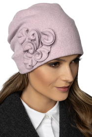 Vivisence Bonnet Femme Élégant En Laine Vierge Brodé Main Pour L’Hiver 7076, rose clair