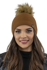 Vivisence Elegantes Damen Winter Set Aus Mütze Und Schal Mit Bommel Aus Warmem Garn Antistatische Eigenschaften Perfekte Passform Für Elegante Und Sportliche Outfits, braun