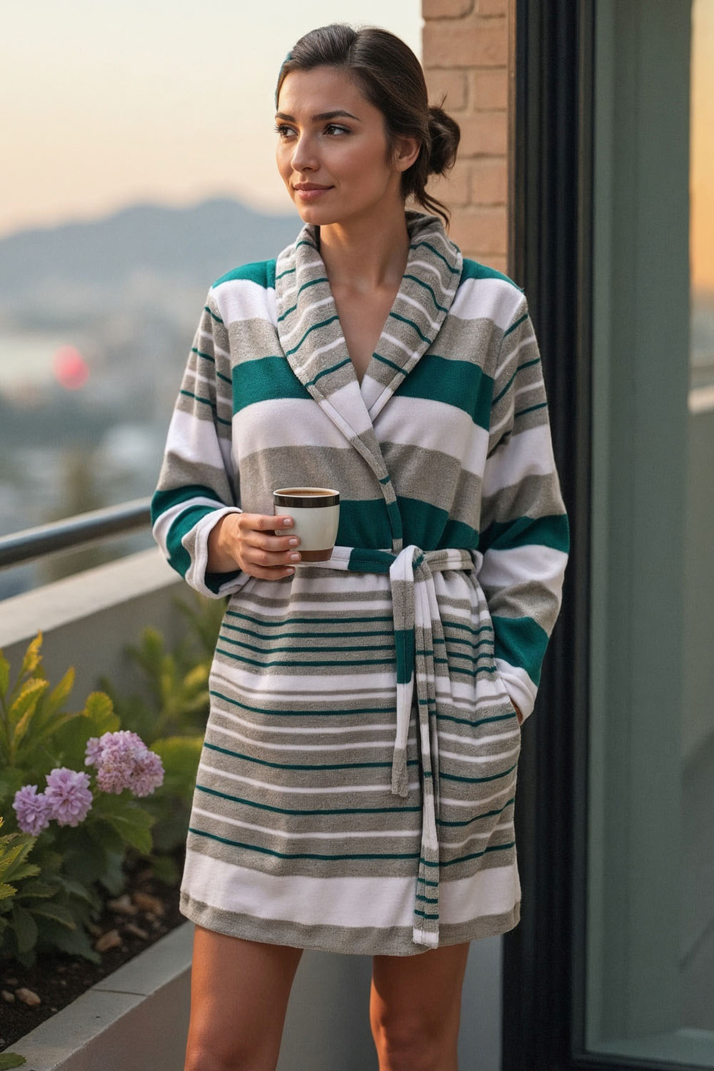 Vivisence Women's Dressing Gown Cotton Side Pockets Perfect For Loungewear 5030, 