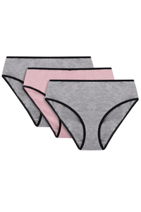 Vivisence Culotte Classique Slip pour Femme Lot de 3 Figi 4016, bande noire : gris/rose/gris