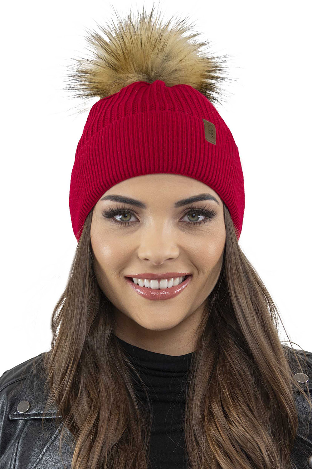 Vivisence Damen Bommelmütze Winter Wintermütze Bommel Herbst Warmem 7042, rot