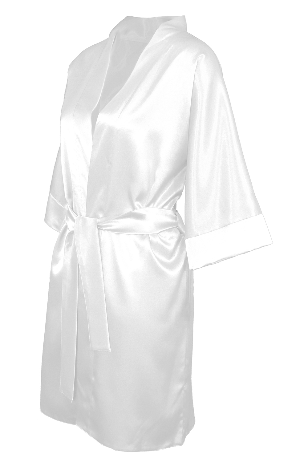 Vivisence Women's Satin Robe with 3/4 Sleeves Tie Waist Short Kimono Style Elegant Polyester Nightwear, 