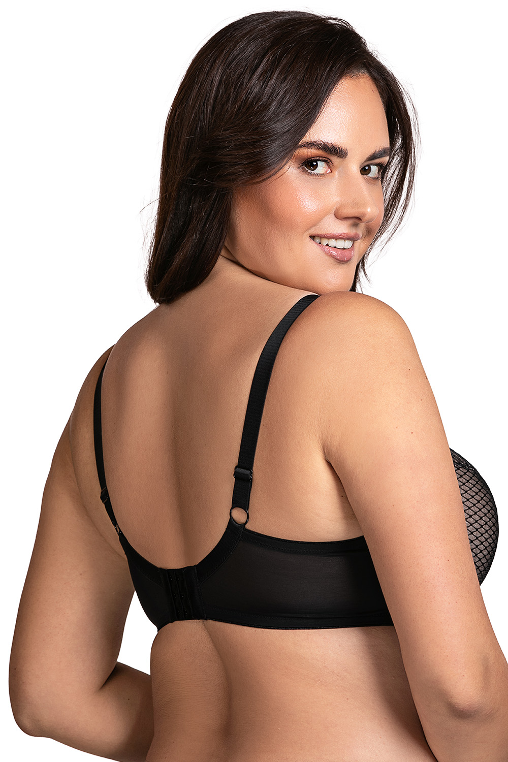 Vivisence Semi-Padded Bra Floral Lace Upper Cups Smooth Foam Bottom Cups Adjustable Wide Straps Supportive Wires Perfect for Gift Elegant Packaging, Black