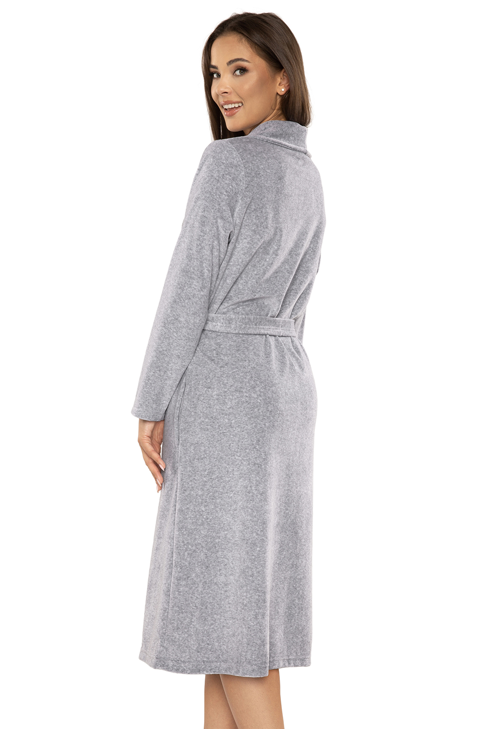 Vivisence Robe Cotton Belted Pockets Double-Sided Soft Cozy Daily Use 5022, grey