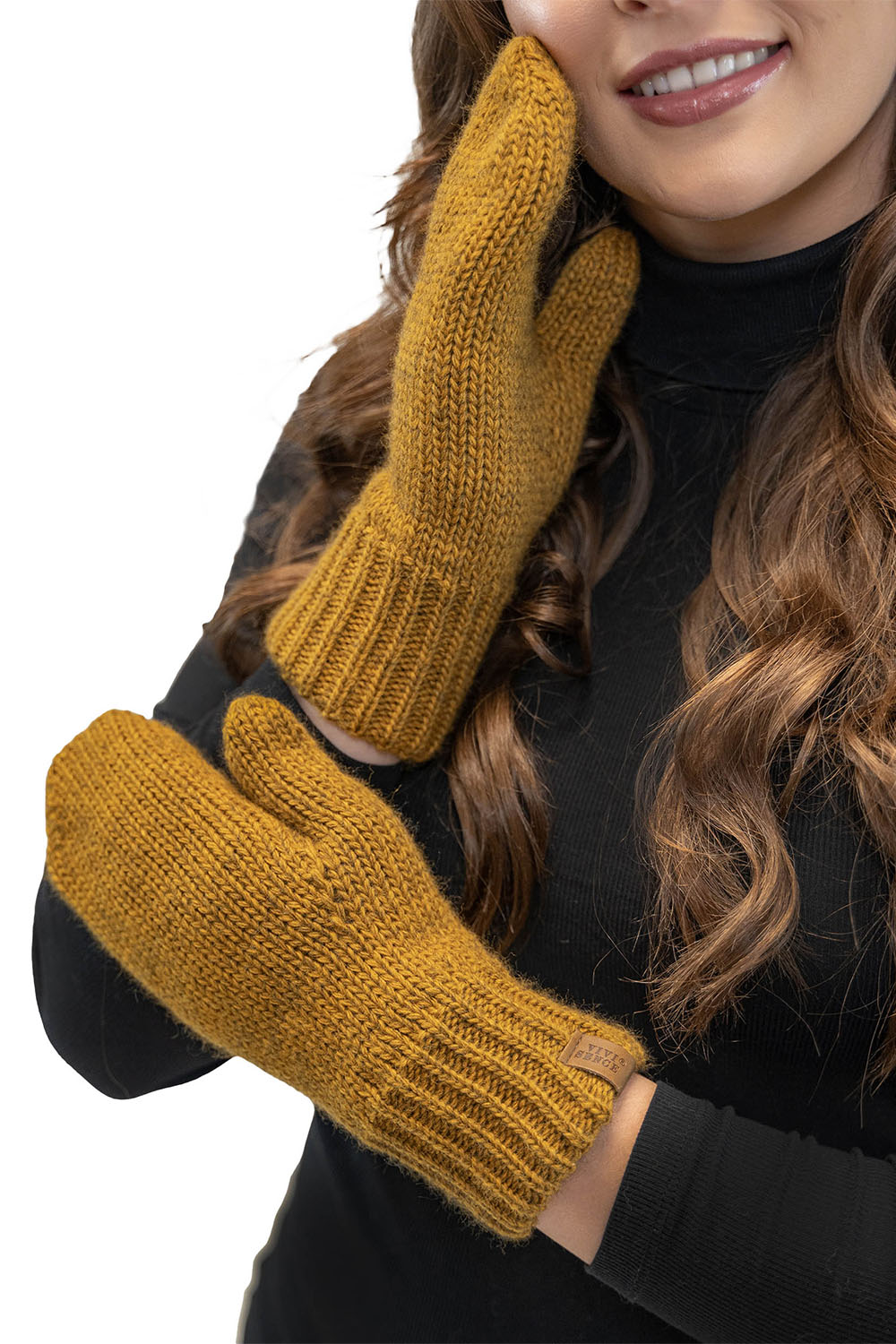 VIVISENCE Damen Winter Fausthandschuhe Komfort an kalten Wintertagen 7015, dunkelgelb