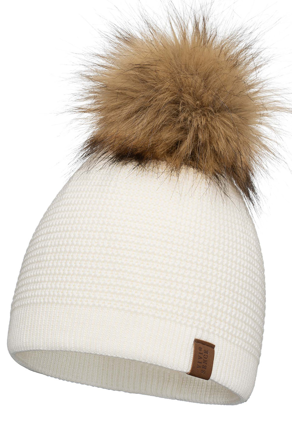 Vivisence Damen Bommelmütze Winter Wintermütze Warmem Garn Antistatische 7041, ecru
