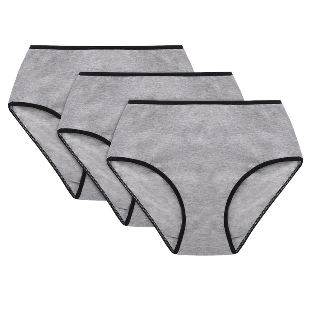 Vivisence Culotte Classique Slip pour Femme Lot de 3 Figi Silhouette Élégante 4016, bande noire : gris