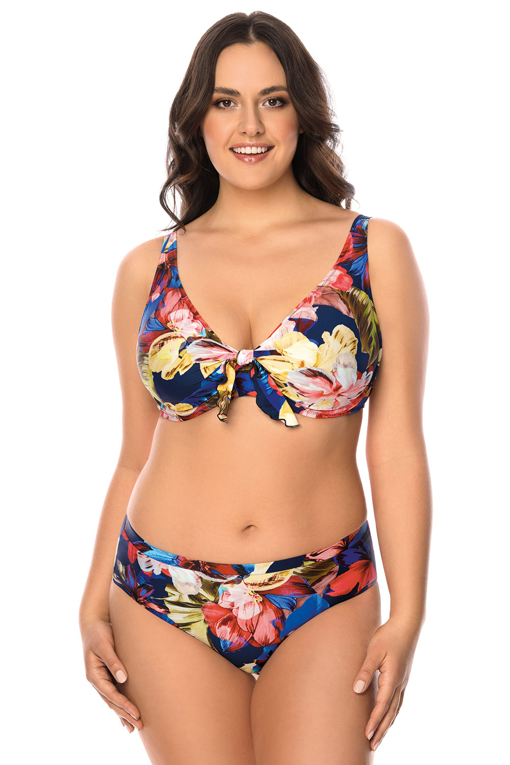 Vivisence 3203 top de bikini à rayures top qualité style classique, fleurs bleu foncé