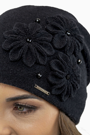 Vivisence Damen Wintermütze Wolle Blumenapplikation Warm Antistatisch 7053, schwarz