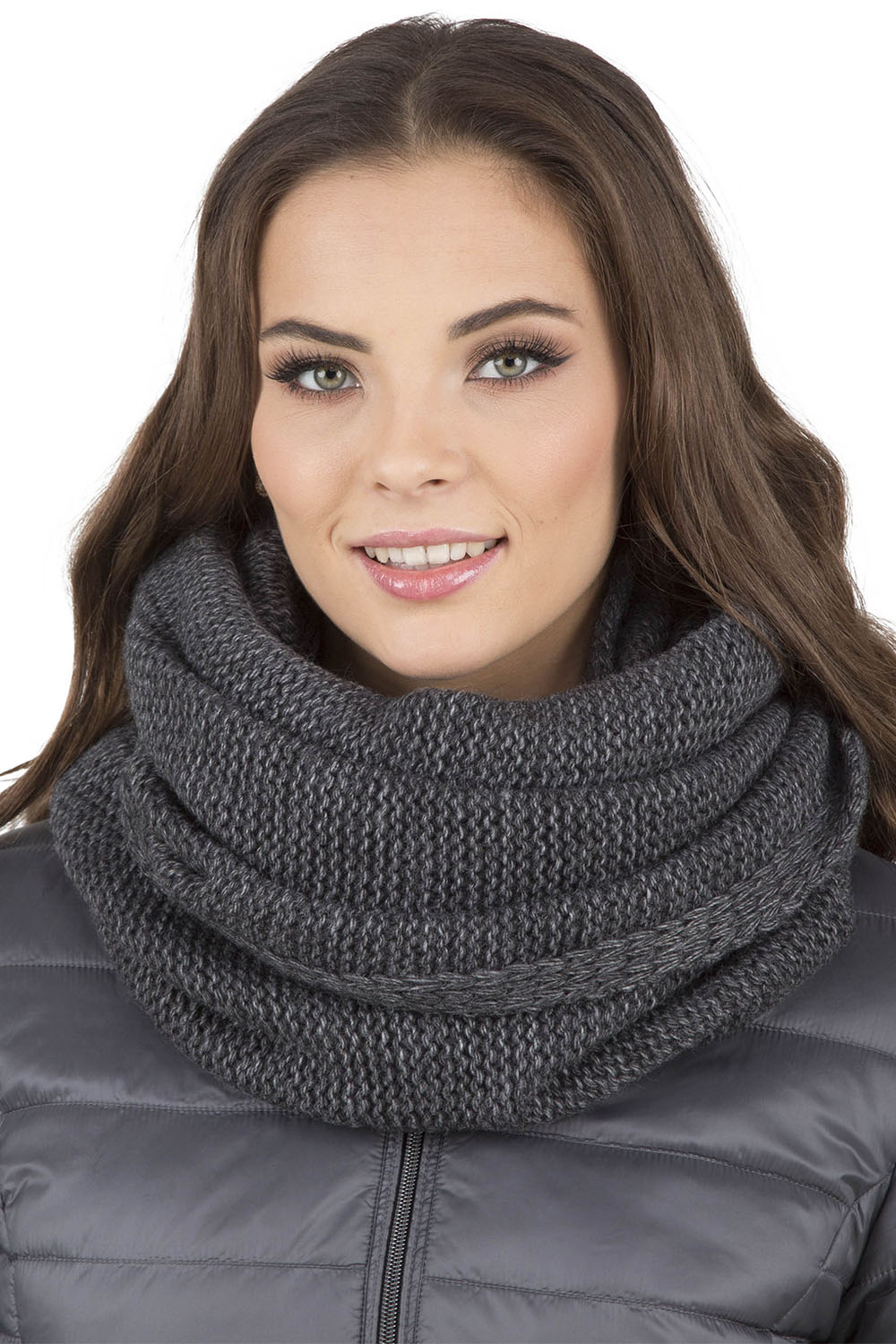 Vivisence Damen Bommelmütze Und Loop-Schal Mit Bommel Ideal Für Wintertage 7014, dunkelgrau