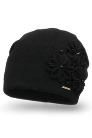 Vivisence Damen Wintermütze Wolle Blumenapplikation Warm Antistatisch 7053, schwarz
