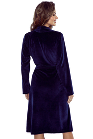 Vivisence Peignoir Femme Long Ceinture Poches Doux Classique Maison 5022, bleu foncé