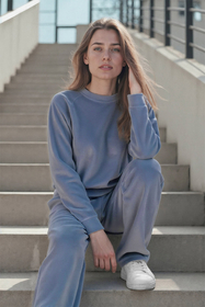 Vivisence Damen Sportbluse Sweatshirt Mit Rundhalsausschnitt Aus Velourstrick Mit Strickbündchen Und Langem Arm Lockerer Schnitt Für Freizeit Fitness Und Alltag 9005, 