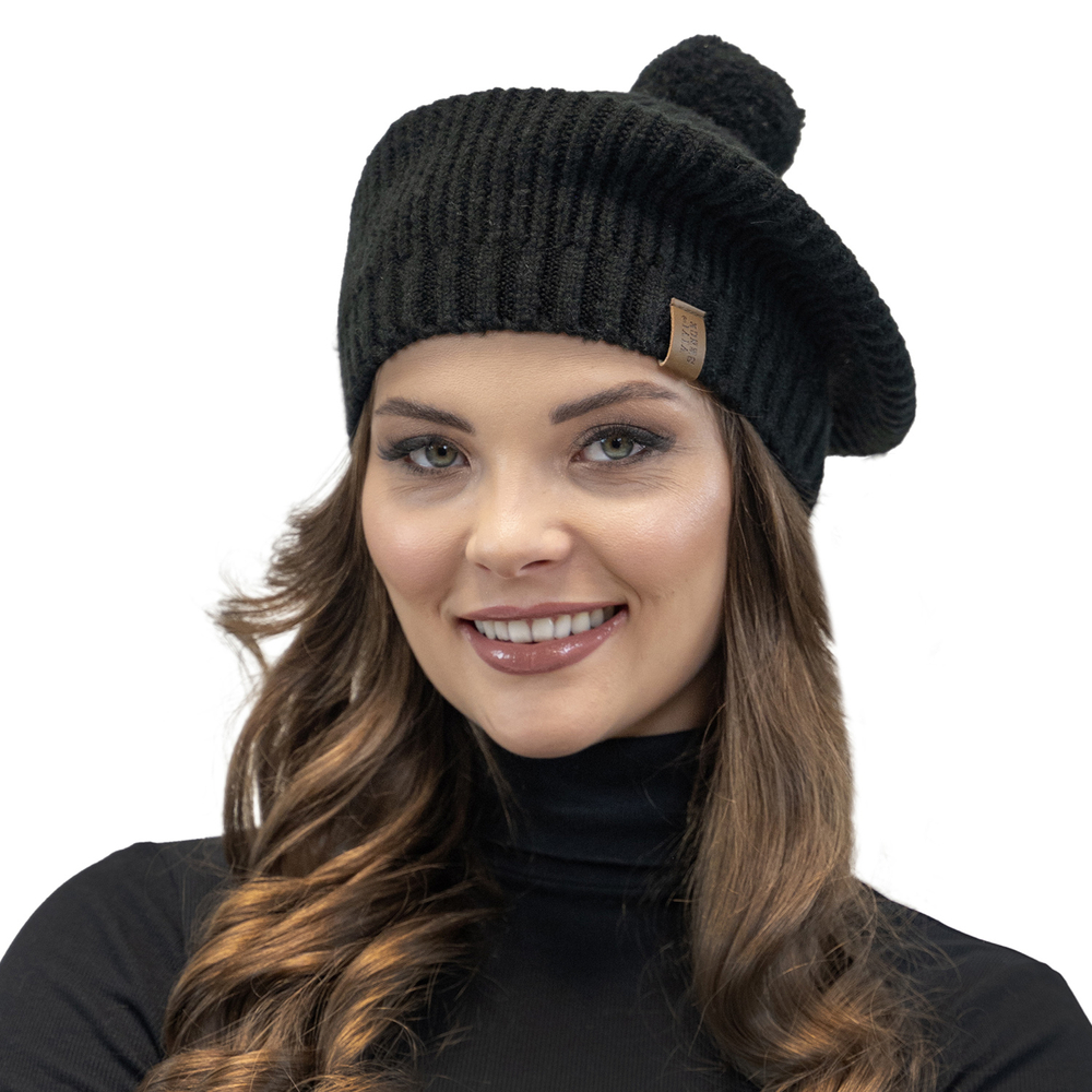 Vivisence Damen Baskenrmütze Warm Bequem Kopfbedeckung Bommel Winter 7074, schwarz