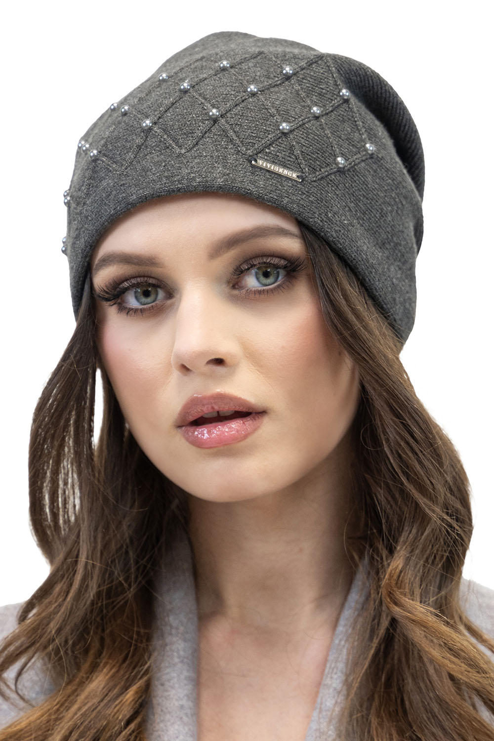 Vivisence WinterSet Für Damen Mit Mütze Und Schal Aus Warmem Garn Mit Wollzusatz Perfekt Für Kalte Wintertage Mit Dekorativen Perlen, dunkelgrau