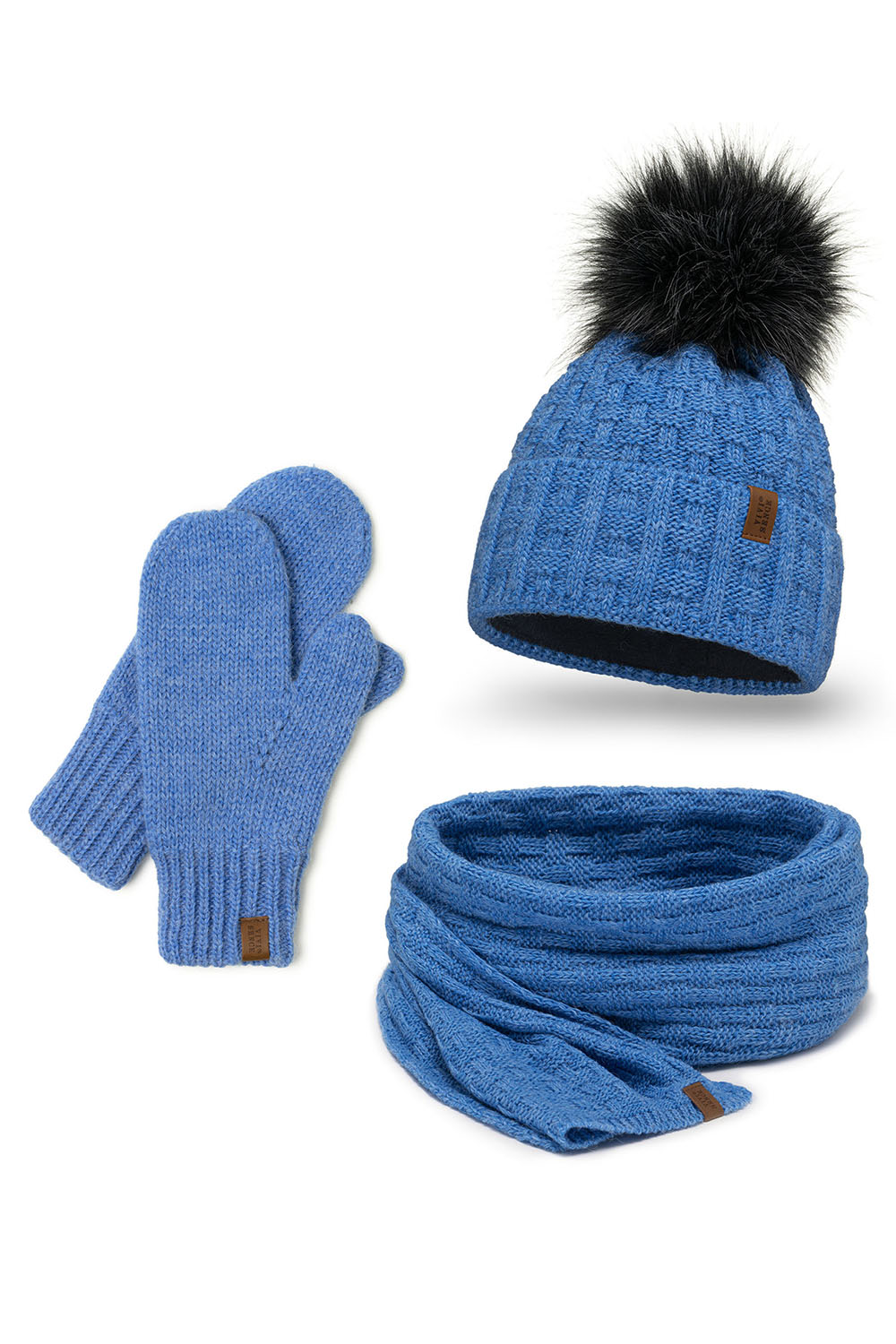 Vivisence Damen Winter Set Mütze Schal Fäustlinge Fleecefutter Gegen Kälte, jeans