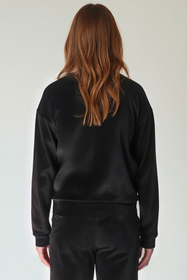 Vivisence Women Sweatshirt Velour V Neck Long Sleeve Lounge Casual 9002, Black