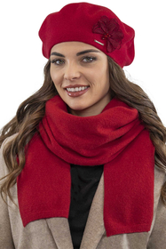 Vivisence Women's Beret With Floral Applique Ideal For Winter Days 7036, red