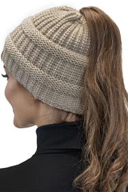 Vivisence Damen Mütze Zopfschlaufe Gefüttert Flauschig Gummibund Winter 7075, beige