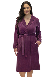 Vivisence Robe Cotton Belted Pockets Double-Sided Soft Cozy Daily Use 5022, purple
