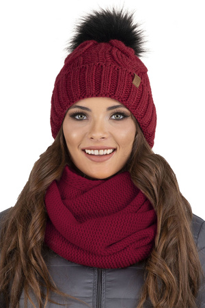 Vivisence Stylish Women's Winter Set Including Pompom Hat And Cozy Snood Scarf Made From Soft And Warm Fabric Smooth Fleece Lining Ideal For Cold Days, maroon