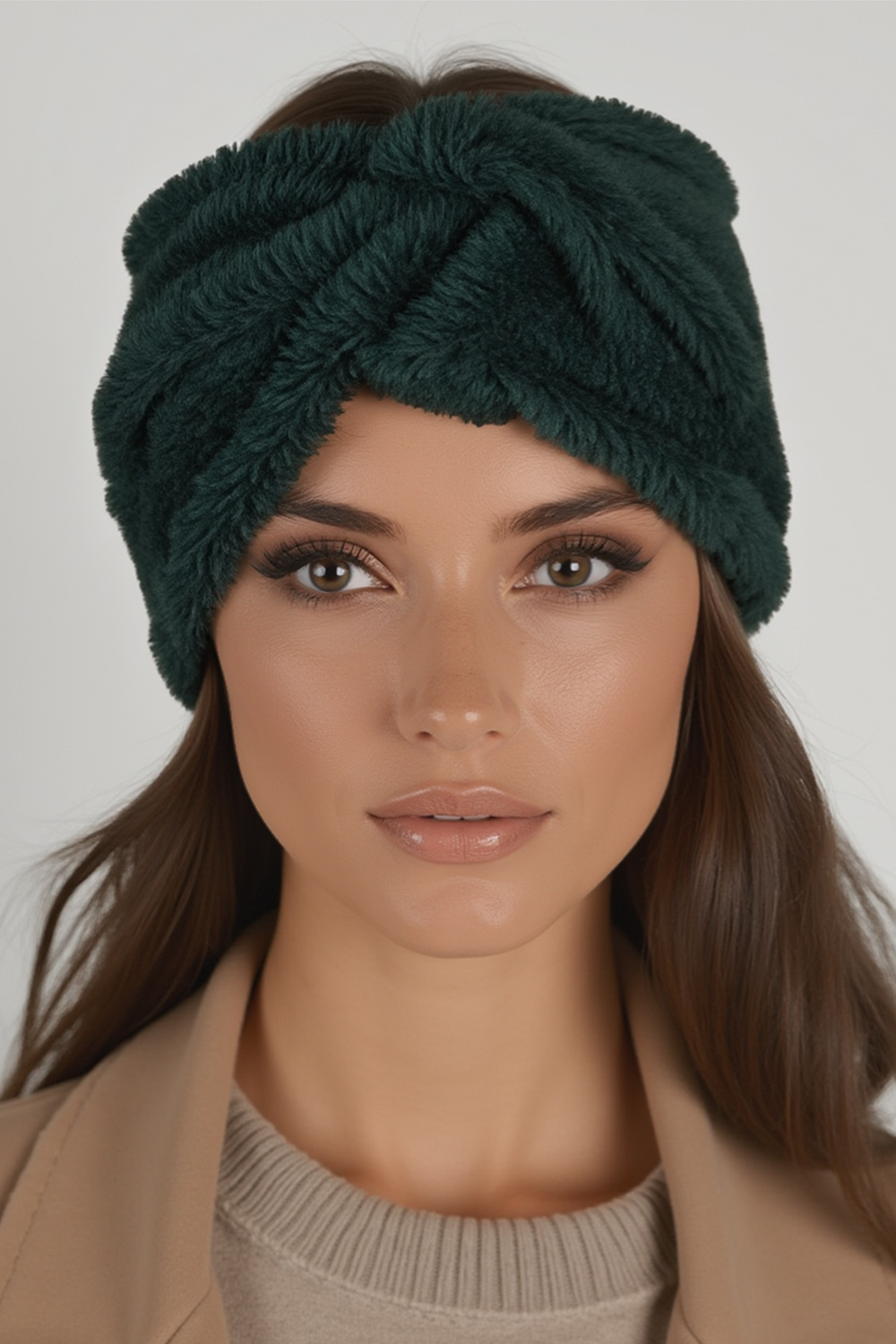 Vivisence Femme Bandeau Maille Duveteuse avec Torsade Confort et Chaleur, vert bouteille