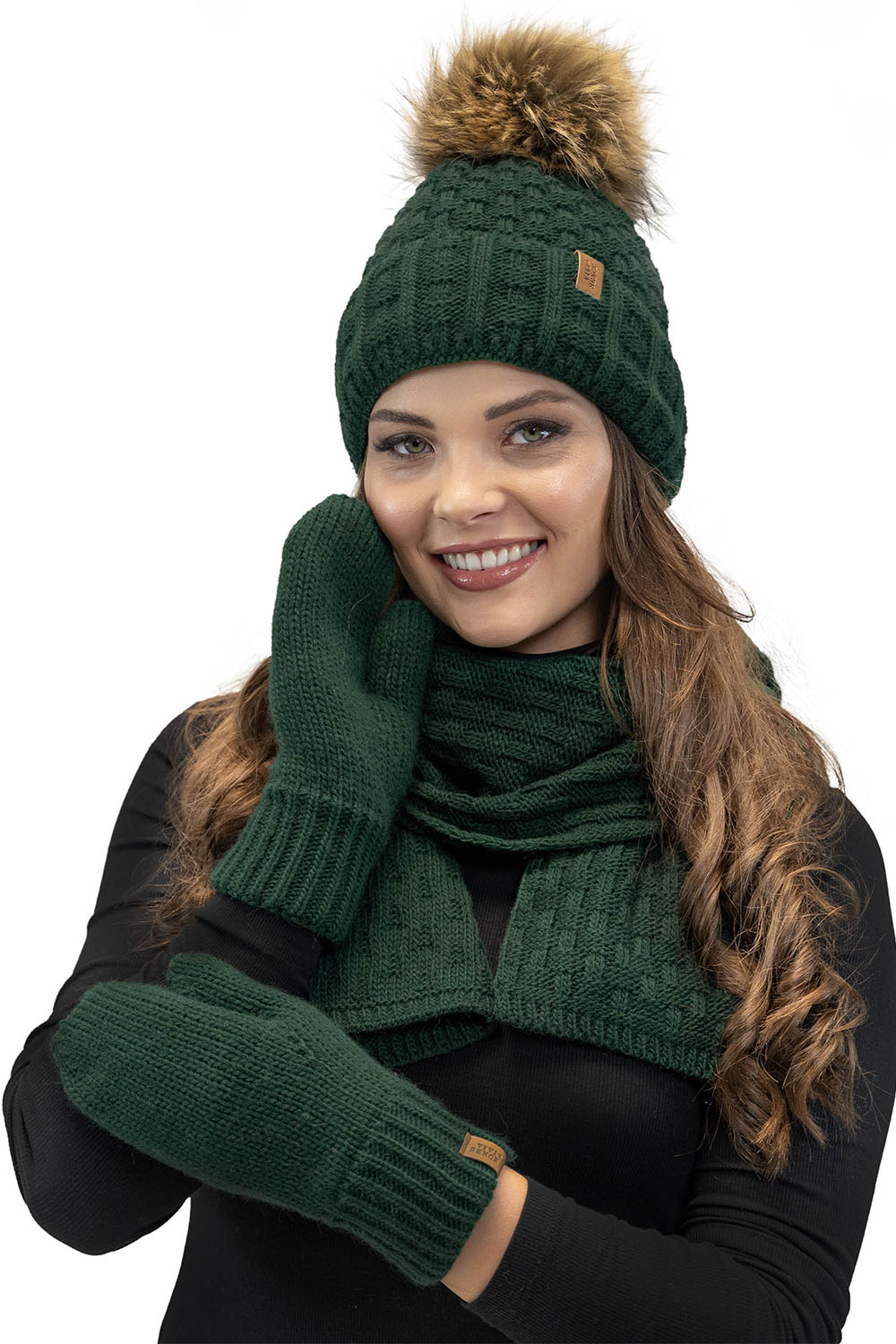 VIVISENCE Damen Winter Fausthandschuhe Komfort an kalten Wintertagen 7015, grün