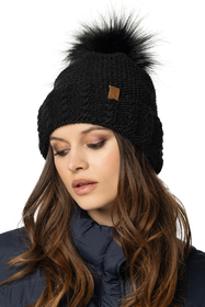 Vivisence Winterset Für Damen Mütze Mit Öko-Kunstpelz-Bommel Und Wärmendem Loop-Schal Perfekte Passform Mit Antistatischem Fleecefutter Hergestellt Aus Garn Ideal Für Kalte Wintertage, Schwarz