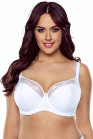 Vivisence Women's Demi Padded Bra Embroidered Mesh Microfibre Underwired Side Boning Adjustable Straps, white