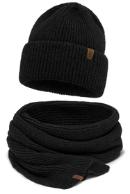Vivisence Women Winter Hat And Scarf Set Merino Blend Warm Everyday Comfort, Black