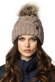 Vivisence Bonnet Femme Et Écharpe Pour L'automne et L'hiver À Pompon Cache-cou Ensemble Classique En Fils Chauds Avec Doublure En Polaire Parfait Pour Les Journées Froides 7014, brun mélange