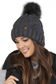 Vivisence Damen Bommelmütze Und Loop-Schal Mit Bommel Ideal Für Wintertage 7014, dunkelgrau