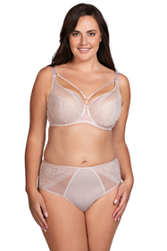 Vivisence Damen Bügel-BH Softcup Spitze Mit Dekobändern Verstellbare Träger Schleife Netz Cups Transparent Roségold Details Lingerie Vollschale Unterwäsche, 