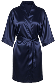 Vivisence Women's Satin Robe with 3/4 Sleeves Tie Waist Short Kimono Style Elegant Polyester Nightwear, dark blue