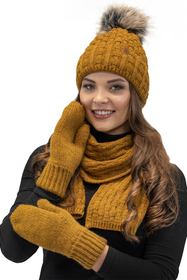 VIVISENCE Damen Winter Fausthandschuhe Komfort an kalten Wintertagen 7015, dunkelgelb