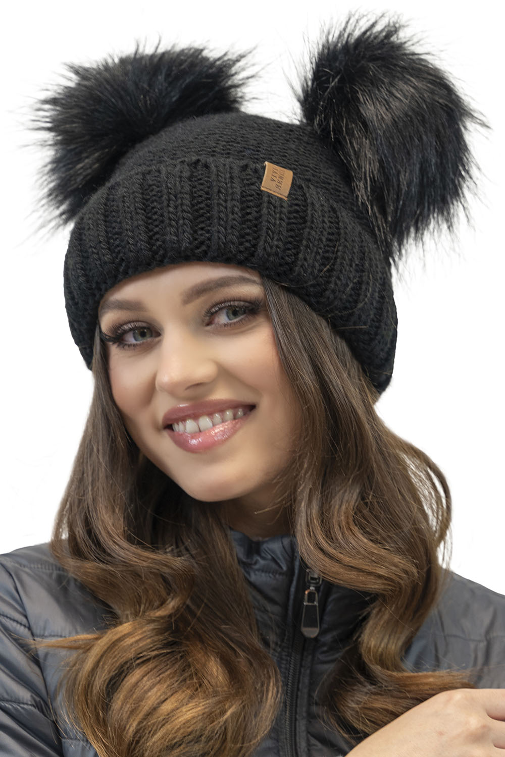 Vivisence Damen Bommelmütze Winter Zwei Bommel Wärmendem Garn Antistatischer 70106, Schwarz