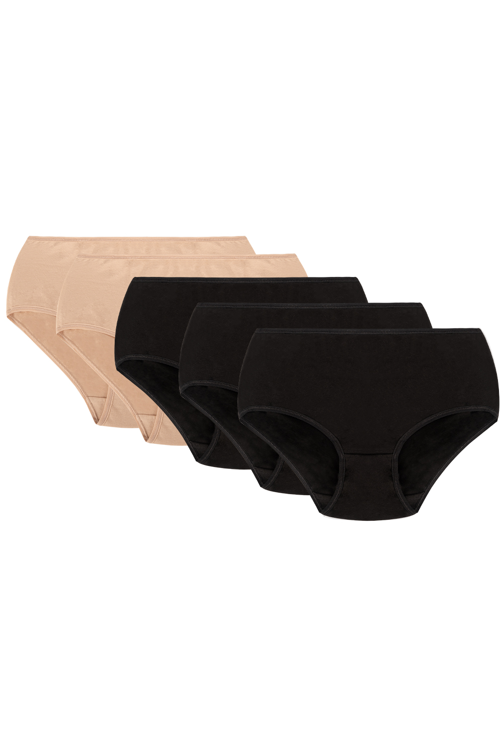 Vivisence 5-pack slip culotte classique 4001, beige/beige/noir/noir/noir