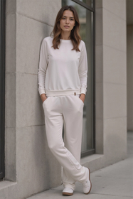 Vivisence Loungewear Damen Trainingsanzug Set Lockerer Schnitt Rundhals Freizeitanzug Mit Taschen 9205, 