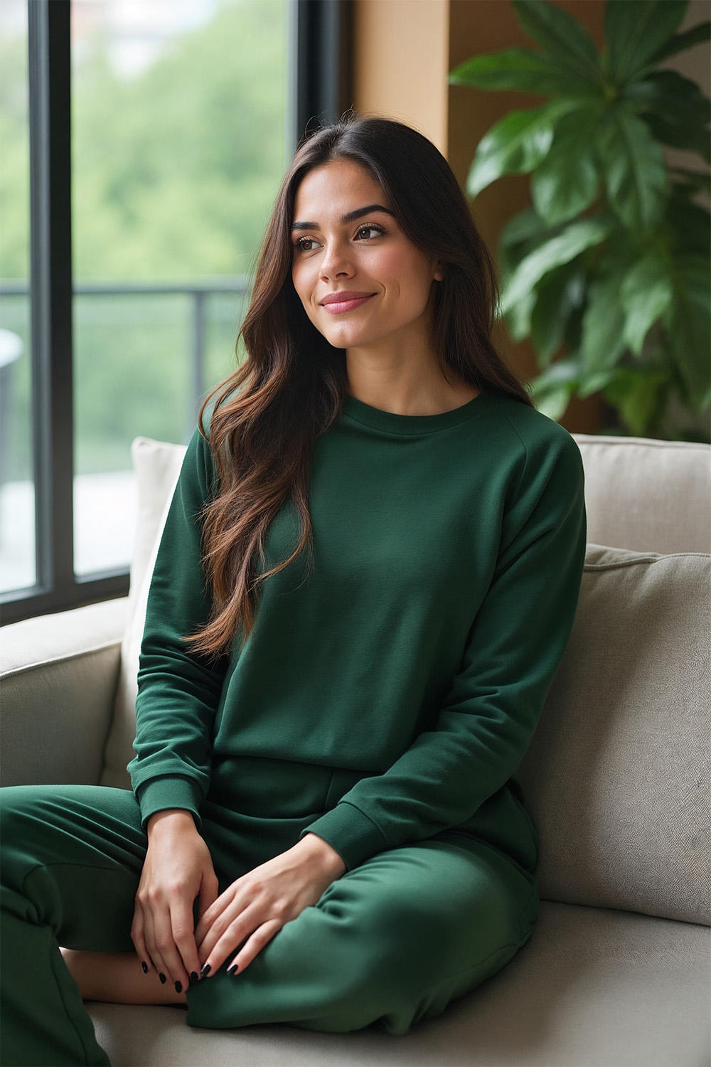 Vivisence Sweatshirt Damen Mit Rundhalsausschnitt Aus Baumwolle Langer Ärmel Bequemer Schnitt 9004, grün